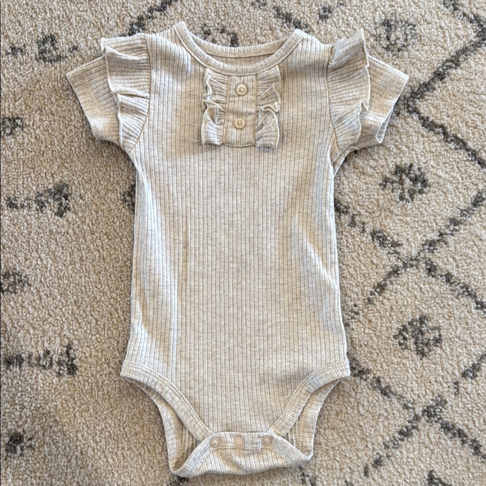 Cream Ribbed Bodysuit with Ruffled Neckline